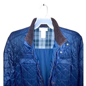 Men's Barn Coat Quilted Boeing Jacket Corduroy Collar Blue Plaid Light - Size XL